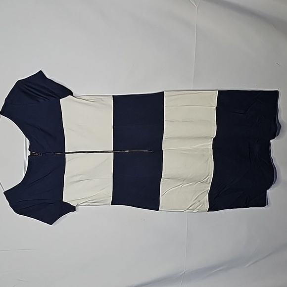 Banana Republic Rugby stripe Ponte sheath block stripe fitted blue cream dress 4 - Picture 5 of 6